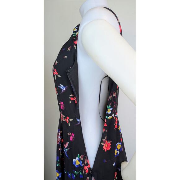 Express Minidress 2 Fit & Flare Sleeveless Black & Bright Floral Keyhole Neck - Picture 9 of 11